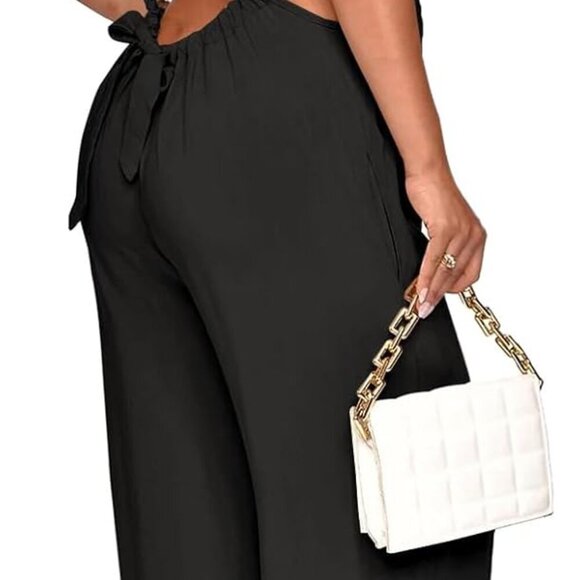 Womens Jumpsuit Casual Loose Sleeveless Adjustable Spaghetti Straps Wide Leg Pan - Picture 3 of 3
